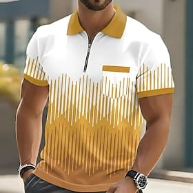 Men's Geometic Polo Shirts Short Sleeve Polo Shirts Lapel Casual Outdoor Holiday Daily Wear Pocket 3D Print Spring  Summer Blue Purple Brown