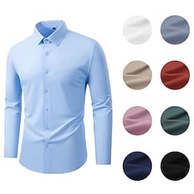 Herren Hemd Kleidhemd Durchgeknöpft Hemd Bügelfreies Hemd Einfach Täglich Outdoor Hellrosa Schwarz Weiß Dunkelrot Langarm Umlegekragen Sommer Frühling Bekleidu
