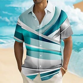Men's Geometric Abstract Art Color-blocking Shirt Summer Shirt Button Up Shirt Short Sleeve Fashion Casual Daily Work Holiday Summer Spring Turndown 3D Print F