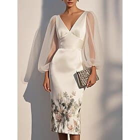 Women's Midi Dress Sheath Dress Floral Dress Print Dress Elegant Fashion Flare Cuff Sleeve Outdoor Vacation Holiday Regular Fit Floral Long Sleeve V Neck White
