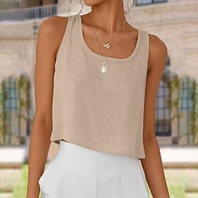 Women's Cotton Linen Vest Tank Top Buttons Vintage Stylish Casual Sleeveless Straps U Neck Regular Tops Daily Going out Vacation Wear Sage Green White Light Gr