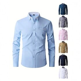 Men's Shirt Dress Shirt Button Down Shirt Solid Color Outdoor Business Blue Black White Pink Long Sleeve Turndown Summer Spring Clothing Apparel Buttons