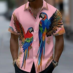 Men's Bird Parrot Summer Hawaiian Shirt Tropical Shirts Aloha Shirt Short Sleeve Hawaiian Vacation Beach Wear Summer Spring Turndown 3D Print Button Up Shirts