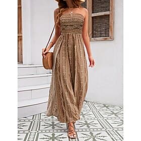 Women's Jumpsuit Active Graphic Sleeveless Wide Leg Strapless Backless Split Daily Vacation Regular Fit Blue Red Khaki Summer
