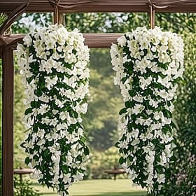 2PCS Artificial UV-Resistant Hanging Flowers, Multifunctional Plastic Violet Plants for Indoor/Outdoor Decoration, Perfect for Valentine's Day, Easter, Mother'