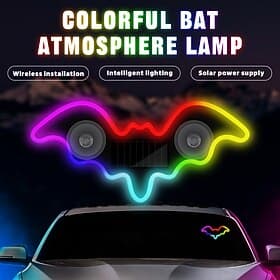 Car Solar Vacuum Suction Cup Neon Bat-Shaped Decorative Running Lights, Wire-Free, Type-C Rechargeable, 8 Modes, Ambient LED Car Interior  Exterior, Party, Hal