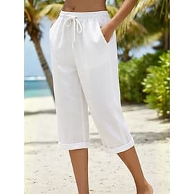 Women's Capri shorts Cotton Linen Shorts Chinos Summer Shorts Vacation Streetwear Basic Knee Length Medium Waist Plain Drawstring Pocket Comfort Comfortable Br