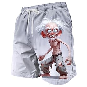 Herren Comic-Figuren Lustig Alter Mann Badehosen Badeshorts Boardshorts Mittlere Taille Retro Vintage Outdoor Urlaub Alltagskleidung Seitentaschen Netzfutter E