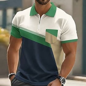 Homme Bloc de Couleur Géométrique Polo Manche Courte Polos Chemises à Col Occasionnel Extérieur Athleisure Fête Avec Poches Impression 3D Polo à fermeture écla