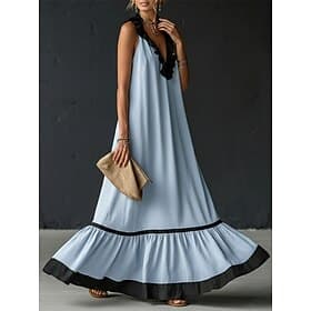 Damen Maxikleid Freizeitkleid A Linie Kleid Mode Modern Täglich Urlaub Ausgehen Lässiger Schnitt Einfach Ärmellos V Ausschnitt Blau Rosa Beige Sommer Frühling