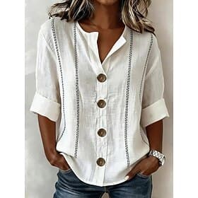Women's Shirt Tunic Summer Tops Buttons Graphic Geometric Abstract Vacation Daily Long Sleeve V Neck Long Tops Casual Daily Holiday White Summer Spring