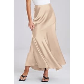 Women's Satin Skirts Elegant Maxi High Waist Skirts Solid Colored Patchwork Inelastic Vacation Deep Green Black Champagne Summer