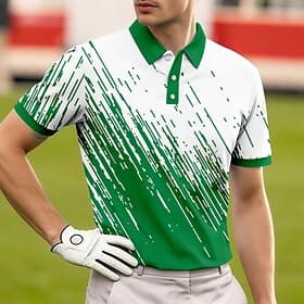 Men's Geometic Golf Sports Polo Shirts Short Sleeve Polo Shirts Collared Shirts Casual Athleisure Buttons Breathable Mesh Spring  Summer Blue Black Navy Blue