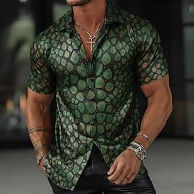Men's Alligator Scale Print Crocodile grain Shirt Summer Shirt Button Up Shirt Short Sleeve Vintage Retro Outdoor Streetwear Vacation Summer Spring Turndown 3D