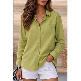 Women's Shirt Summer Shirt Button Up Shirt Cotton Shirt Patchwork Pocket Solid Color Plain Vacation Fashion Casual Long Sleeve Turndown Regular Tops Daily Beac