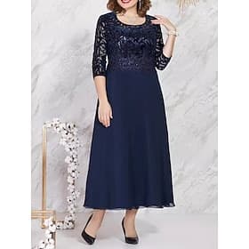 Women's Midi Dress Chiffon Dress Lace Dress Casual Dress Elegant Fashion Modern Outdoor Vacation Going out Regular Fit Plain Half Sleeve V Neck Navy Blue Summe