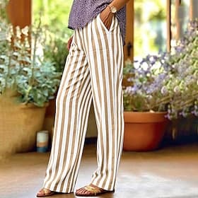 Femmes Pantalon en coton et lin Pantalons Pantalon d'été Vacances Mode Basique Longueur complète Taille moyenne Uni Avec Poches Taille Élastique Jambe Droite L