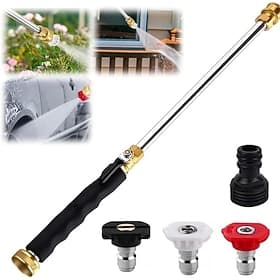 Garden Hose Nozzle High-Pressure Washer with 3 High-Pressure Nozzles, Jet Power Wand Sprayer, Interchangeable Tips, Car Wash Tool, Patio Driveway Deck Outdoor