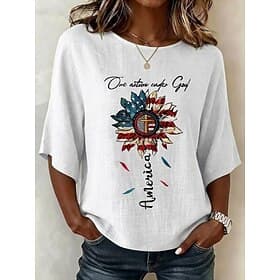 American Independence Day Women's Summer Tops Print Graphic Flag Vintage Stylish Casual Sleeveless 3/4 Length Sleeve Crew Neck Long Tops Casual Daily Blue Blac