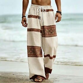 Men's Geometric Tribal Ethnic Trousers Casual Pants Baggy Pants Mid Waist Boho Vintage Retro Home Outdoor Vacation Elastic Drawstring Waist Linen-Like Pants wi