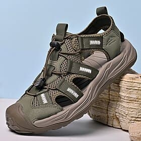 Men's Olive Closed-Toe Sport Sandals, Breathable Outdoor Hiking Water Shoes, Rugged Casual Adventure Style for Men, Ideal for Trekking, Camping, Travel and Sum