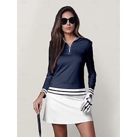 Women's Polo Shirt Lake blue Black White Long Sleeve Ladies Clothes Outfits Wear Apparel