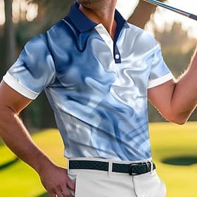 Men's Golf Sports Polo Shirts Short Sleeve Polo Shirts Collared Shirts Casual Athleisure 3D Print Buttons Breathable Mesh Spring  Summer Blue Purple Brown