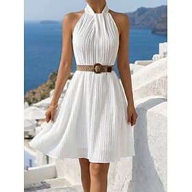Women's Mini Dress Beach Dress A Line Dress Summer Dress Elegant Fashion Beach Vacation Regular Fit Plain Sleeveless Halter Neck White Khaki Summer Spring