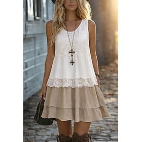 Femmes Mini Robe Robe d'Été Occasionnel Vacances Rue Fête Coupe régulière Sans manches Col ras du cou Blanche Été