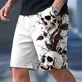 Men's Love and Skeleton Skull Vintage Swim Trunks Bathing Suits Swim Shorts Board Shorts Mid Waist Dark Gothic Style Outdoor Vacation Dailywear Side Pockets Me