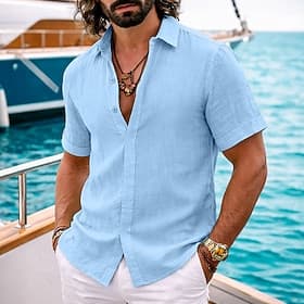 Men's Shirt Linen Shirt Summer Shirt Button Down Shirt Casual Shirt Beach Shirt Solid Color Casual Daily Black White Pink Green Short Sleeve Collar Summer Clot