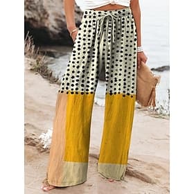 Women's Faux Cotton Linen Wide Leg Chinos Summer Pants Vacation Fashion Streetwear Full Length Mid Waist Floral Graphic Abstract Pocket Elastic Waist Print Com