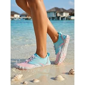 Women's Pink Blue Barefoot Water Shoes, Quick Dry Non-Slip Aqua Socks, Lightweight Breathable Footwear for Beach, Swimming, Snorkeling, Diving, Surfing  Hiking