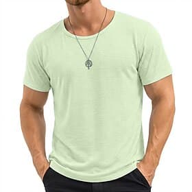 Men's Tee Top Linen T-Shirt Short Sleeve Crew Neck Summer Spring All Seasons Solid Color Plain Fashion Designer Basic Basic Soft Casual Vacation Street Black P