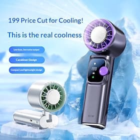 Handheld Fan with Cooling Plate, Portable Ice Cooling Personal Fan, 199 Speeds High Speed Turbo Fan with Digital Display, Silent USB Rechargeable Mini Fan for