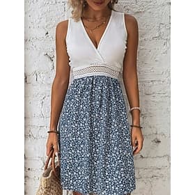 Women's Knee Length Dress Casual Dress Floral Dress Elegant Fashion Modern Outdoor Vacation Going out Regular Fit Floral Sleeveless V Neck White Summer Spring