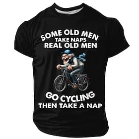 Herren-T-Shirt mit lustigem Cartoon-Motiv: Ein alter Mann fährt Fahrrad – ein tolles Geschenk für Radsportbegeisterte! Rundhalsausschnitt, Kurzarm, Geburtstags