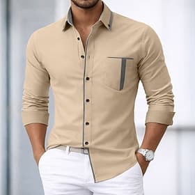 Men's Shirt Dress Shirt Button Down Shirt Non Iron Shirt Button Up Shirt Color Block Casual Daily White Red Navy Blue khaki Long Sleeve Turndown Spring Spring