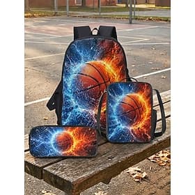 Kids Boys Basketball Backpack Set with Lunch Bag  Pencil Case, Large Capacity School Bookbag for Elementary School Sports Travel