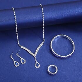 Jewelry Set Four-piece Suit Chrome Rings 1 Necklace 1 Bracelet Earrings Women's Fashion Jewelry Set For Party Wedding