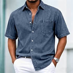 Chemise Homme SoftFade™ Chemise Décontractée Chemise Décolorée Teinte Vêtements 100% Coton Chemise Délavée Noire Vert Clair Vin Vert Foncé Violet Manches Court