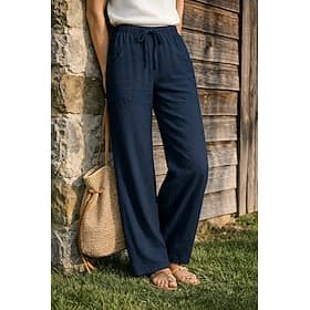 Women's 100% Cotton Plus Size Wide Leg Pants Trousers Vacation Basic Casual Daily Full Length High Waist Solid Color Drawstring Wide Leg Comfy Quick Dry Soft