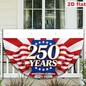 1776-2026 U.S. 250th Anniversary Bunting Half Round Fan Flag, Patriotic American Outdoor Bunting Banner for House, Porch, Yard, or Independence Day Decoration