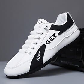 Men's Sporty Lace-Up Sneakers White Black Lightweight Shoes for Running, Training and Active Lifestyle