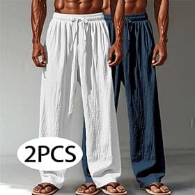Homme Pantalons en Lin Pantalons Pantalon d'été Pantalons Amples Pantalons de Plage Cordon de serrage Taille Élastique Jambe Droite Uni Confort Respirant Longu thumbnail 8
