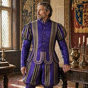 Conjunto Tudor Medieval Renacimiento Pantalones Camisas Larga Príncipe Noble Jacquard Escote Chino Disfraz Hombre Real Mascarada Feria del Renacimiento LARP Ad
