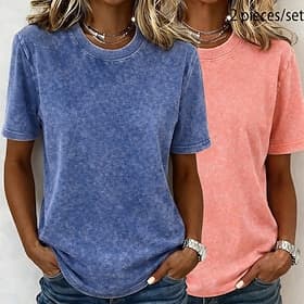 SoftFade™ Women's 100% Cotton T Shirt Cotton Shirt Vintage Washed Tops Acid Wash Vintage Washed Plain Vintage Fashion Stylish Short Sleeve Crew Neck Long Tops