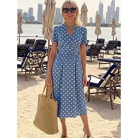 Women's Midi Dress Sundress Summer Dress Vacation Casual Boho Daily Summer Dress Spring Dress Regular Fit Graphic Polka Dot Short Sleeve V Neck Blue Summer Spr