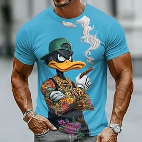 Gangster Duck Smoking Cigar Gold Chains Tattoo Men's Hip Hop Streetwear Funny Graphic T Shirt Crew Neck Short Sleeve Light Blue Casual Party Outfit Birthday Gi