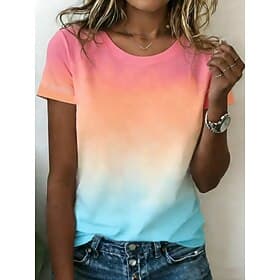Women's T Shirt Print Floral Graphic Gradient Fashion Stylish Classic Short Sleeve Crew Neck Long Tops Casual Daily Weekend Pink Summer Spring